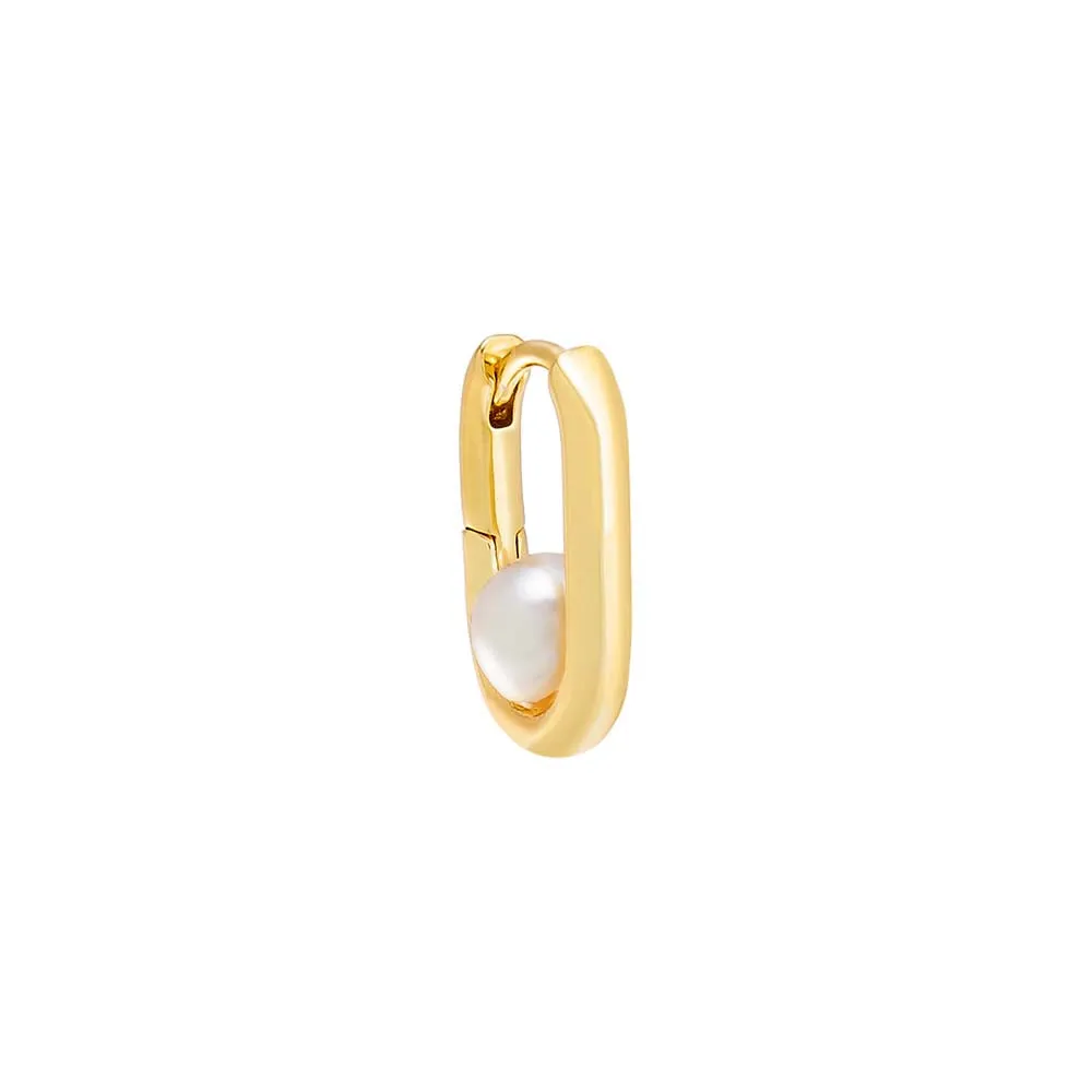 Solid Oval X Pearl Huggie Earring sold by Adina Eden's product image thumbnail 3
