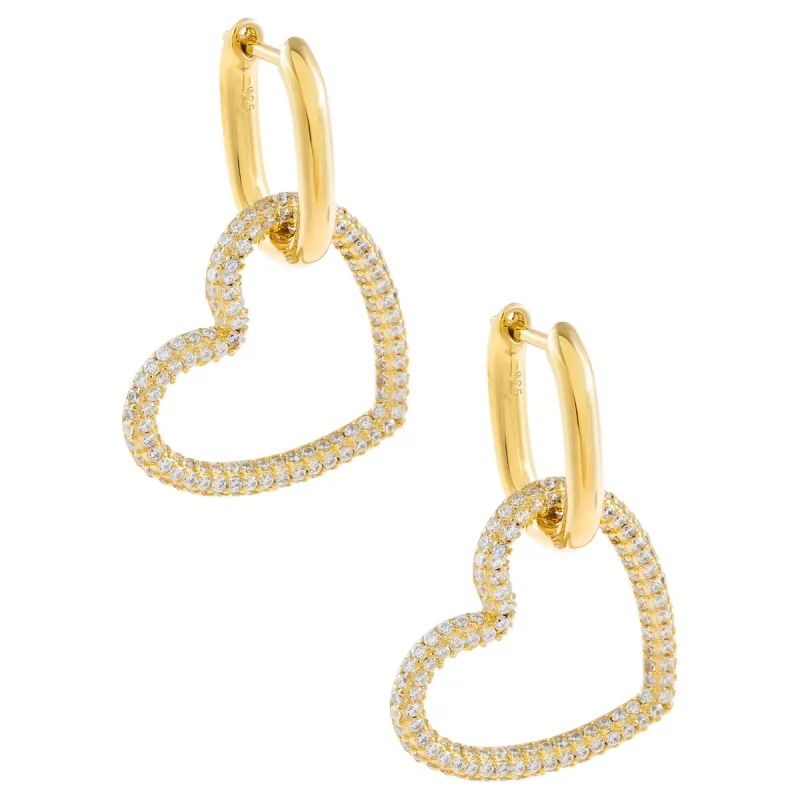 Pavé Large Open Heart Huggie Earring sold by Adina Eden's
