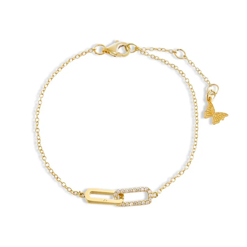 Pavé Double Paperclip Accented Chain Bracelet sold by Adina Eden's