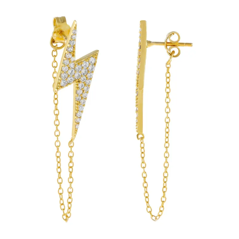 Pavé Large Lightning Bolt Chain Drop Earring sold by Adina Eden's