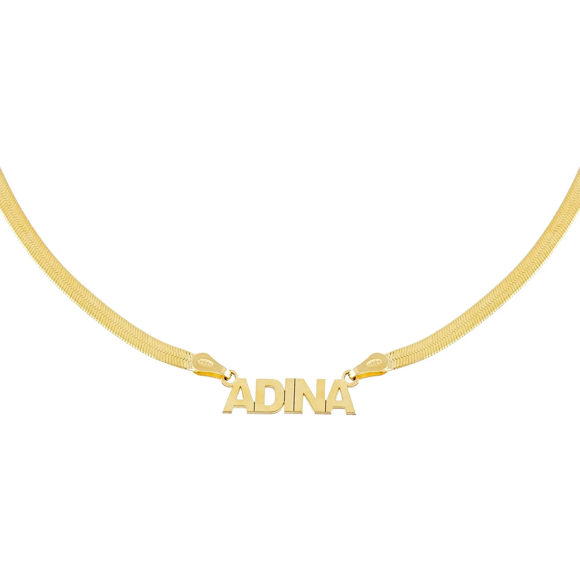 Mini Nameplate Herringbone Necklace sold by Adina Eden's