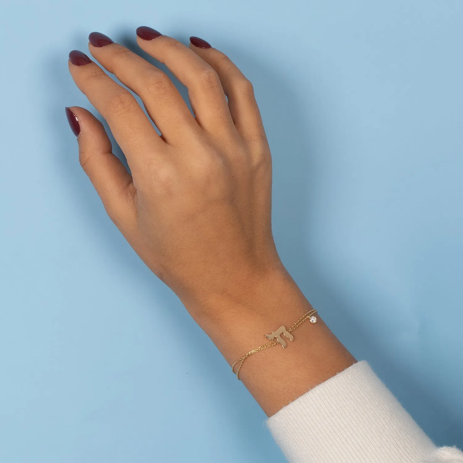 Solid Chai X Dangling CZ Bezel Bracelet sold by Adina Eden's product image thumbnail 2