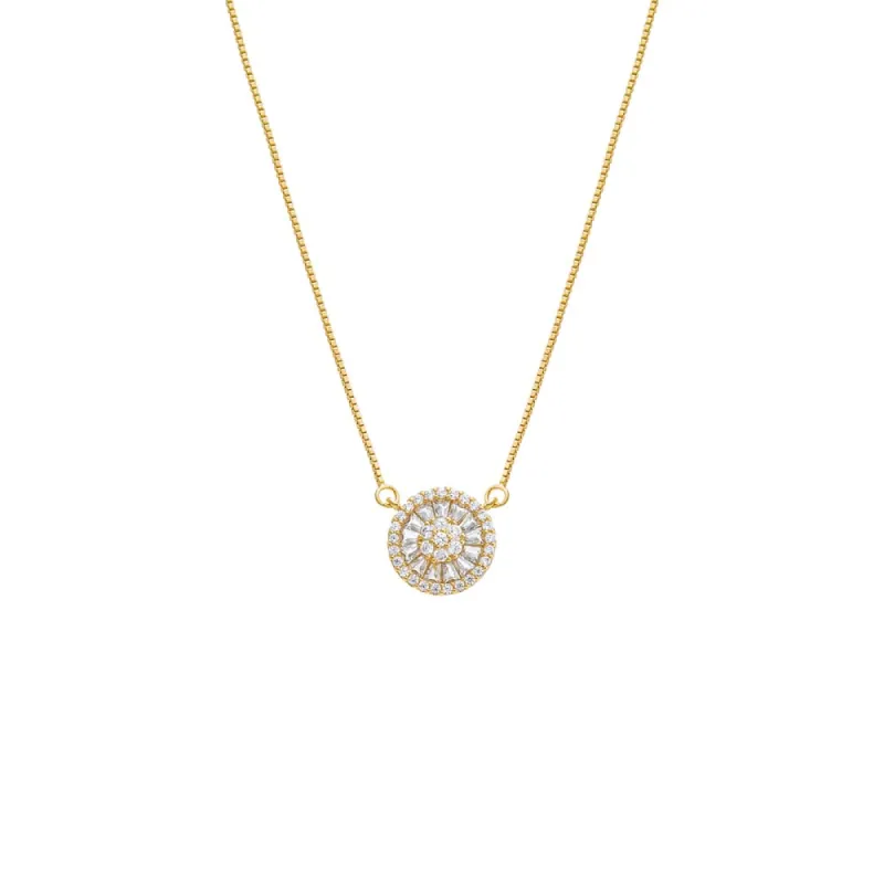 Pave X Baguette Round Pendant Necklace sold by Adina Eden's