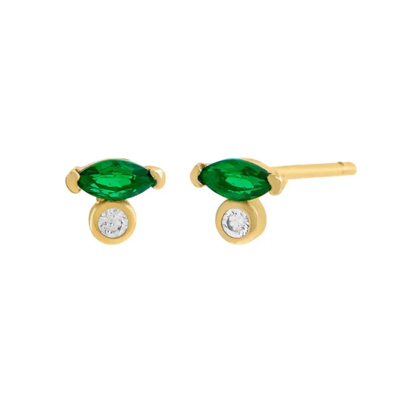 Tiny Colored Marquise X Solitaire Bezel Stud Earring sold by Adina Eden's