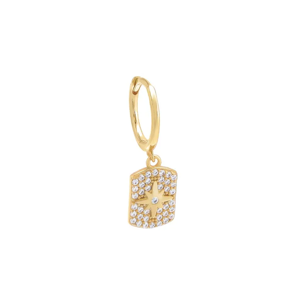 Dangling Pavé Starburst Dog Tag Huggie Earring sold by Adina Eden's product image thumbnail 3