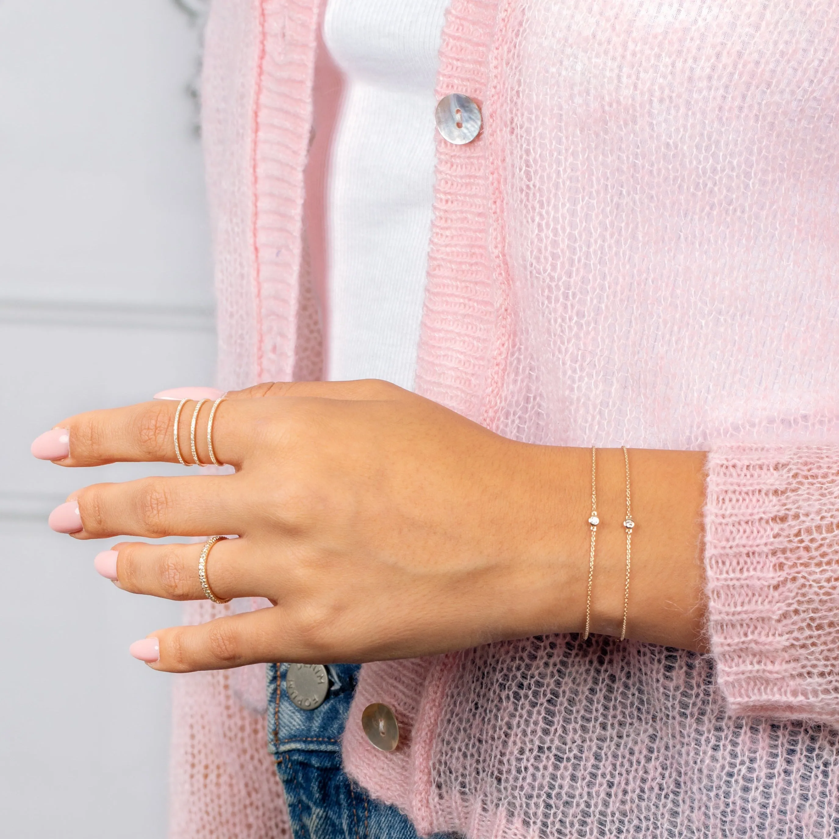 Tiny Diamond Bezel Bracelet 14K sold by Adina Eden's product image thumbnail 4