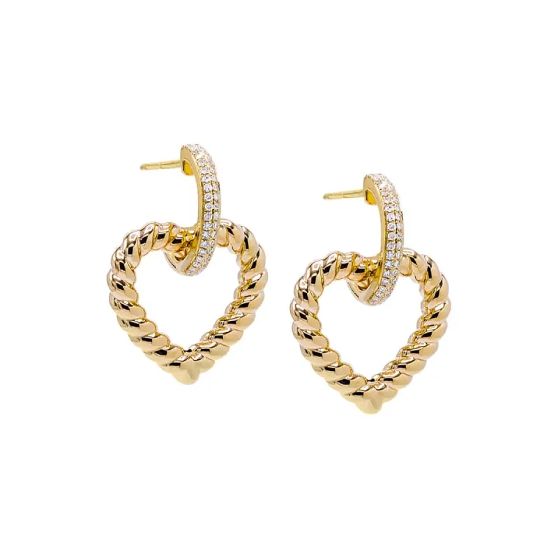 Diamond Pavé Twisted Heart Drop Stud Earring 14K sold by Adina Eden's