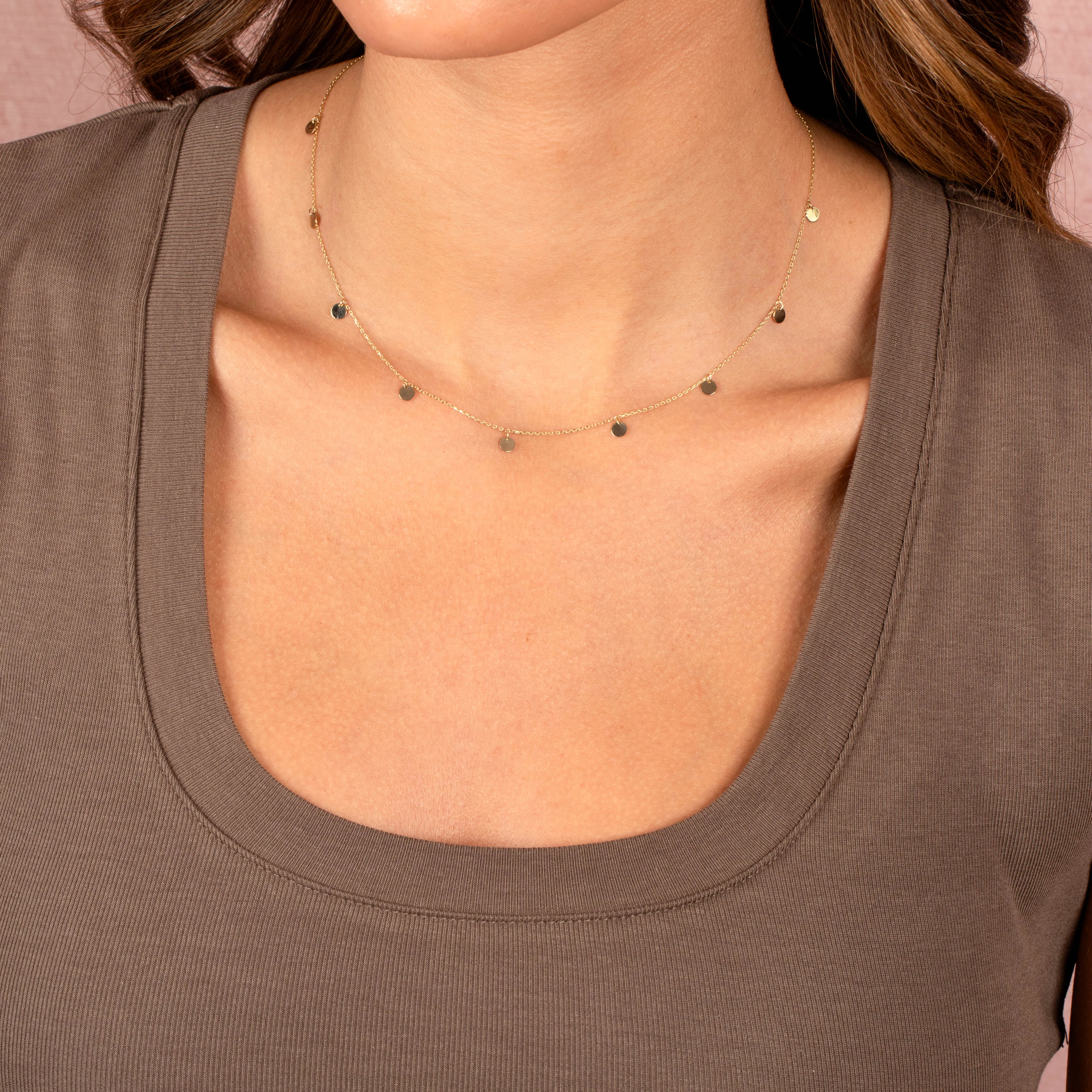 Mini Solid Dangling Discs Necklace 14K sold by Adina Eden's product image thumbnail 2