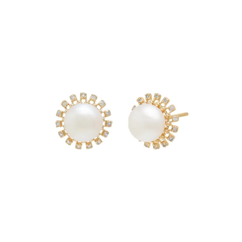 Pearl X Diamond Multi Prong Stud Earring 14K sold by Adina Eden's
