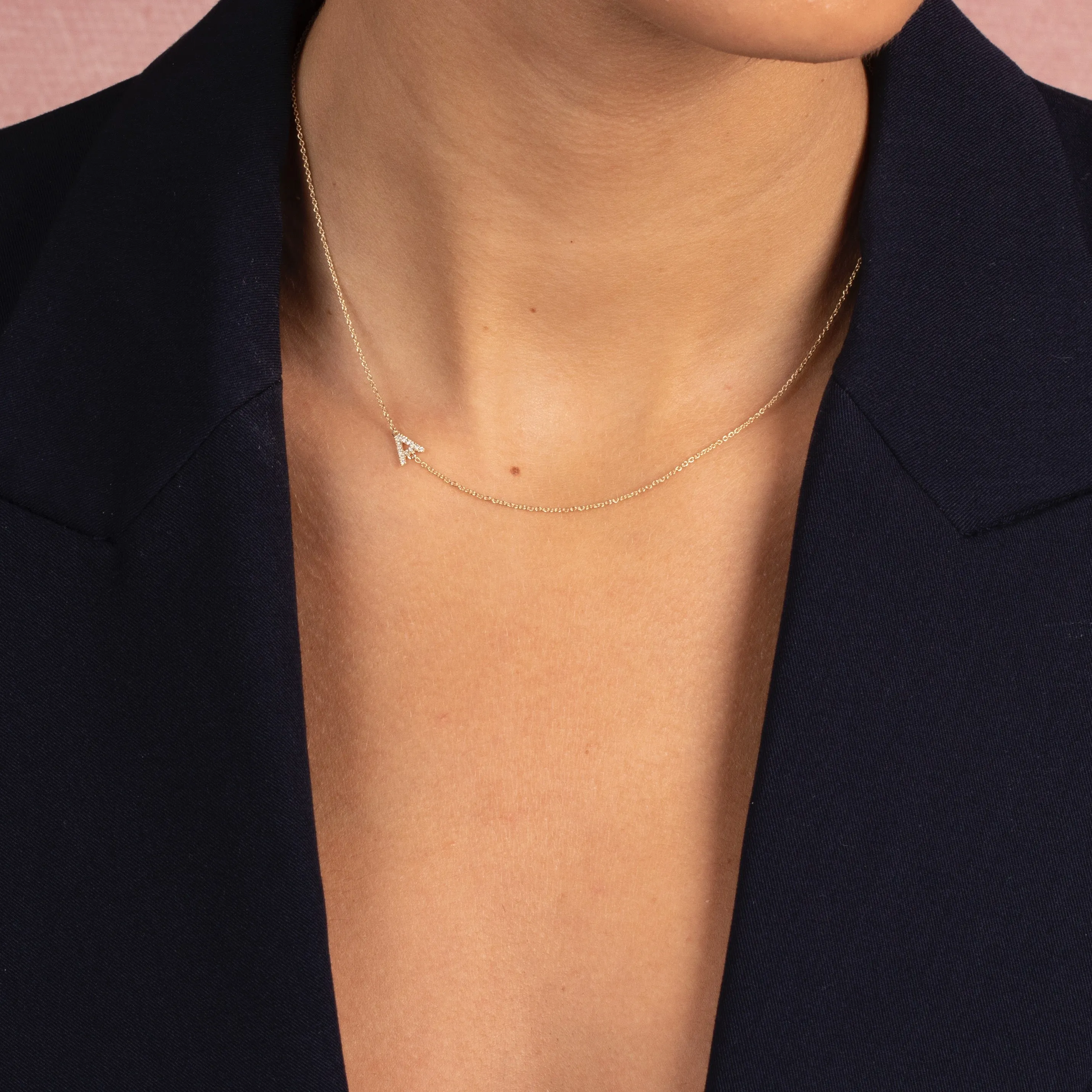 Diamond Pave Sideway Initial Necklace 14K sold by Adina Eden's product image thumbnail 2