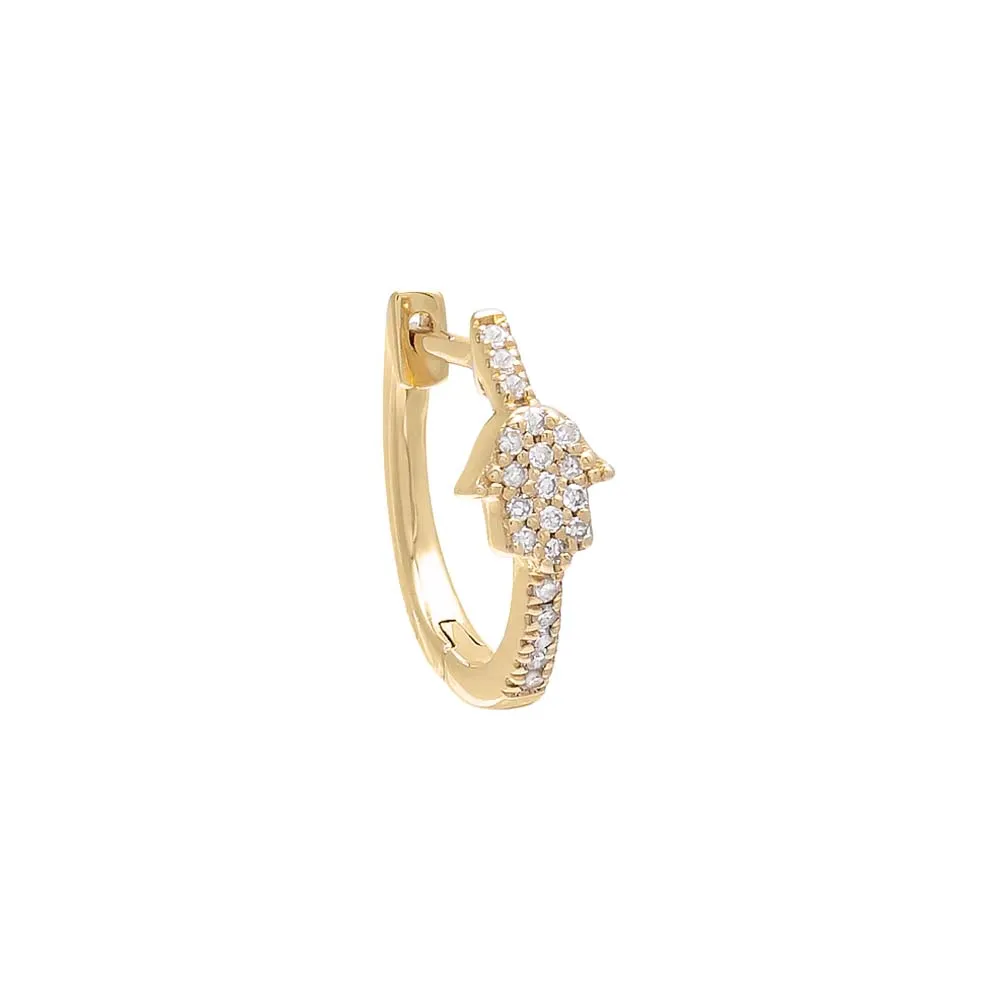 Tiny Diamond Hamsa Huggie Earring 14K sold by Adina Eden's