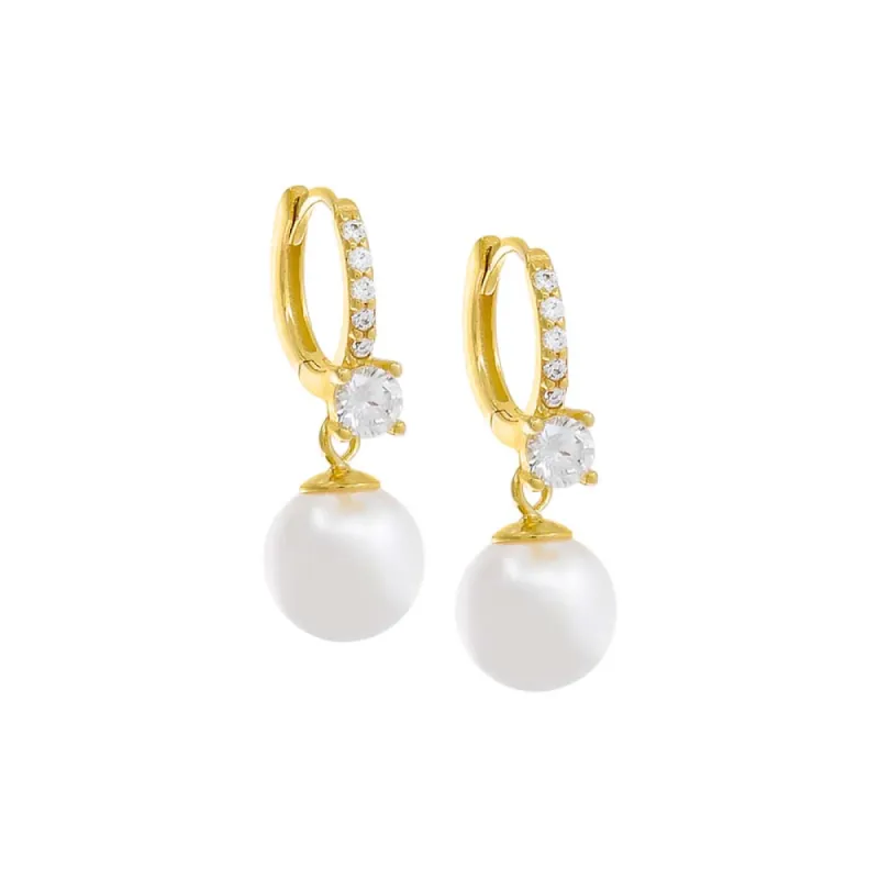 Pavé Pearl Dangle Huggie Earring sold by Adina Eden's
