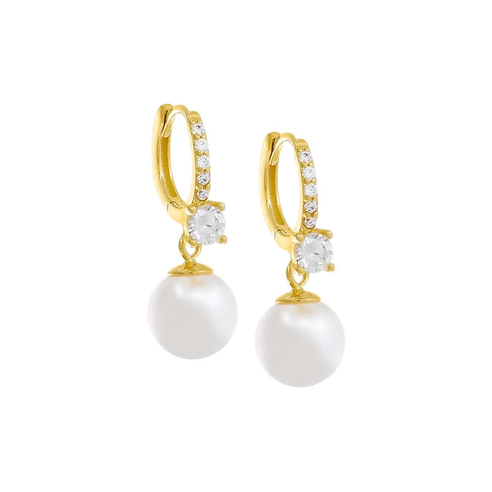 Pavé Pearl Dangle Huggie Earring sold by Adina Eden's