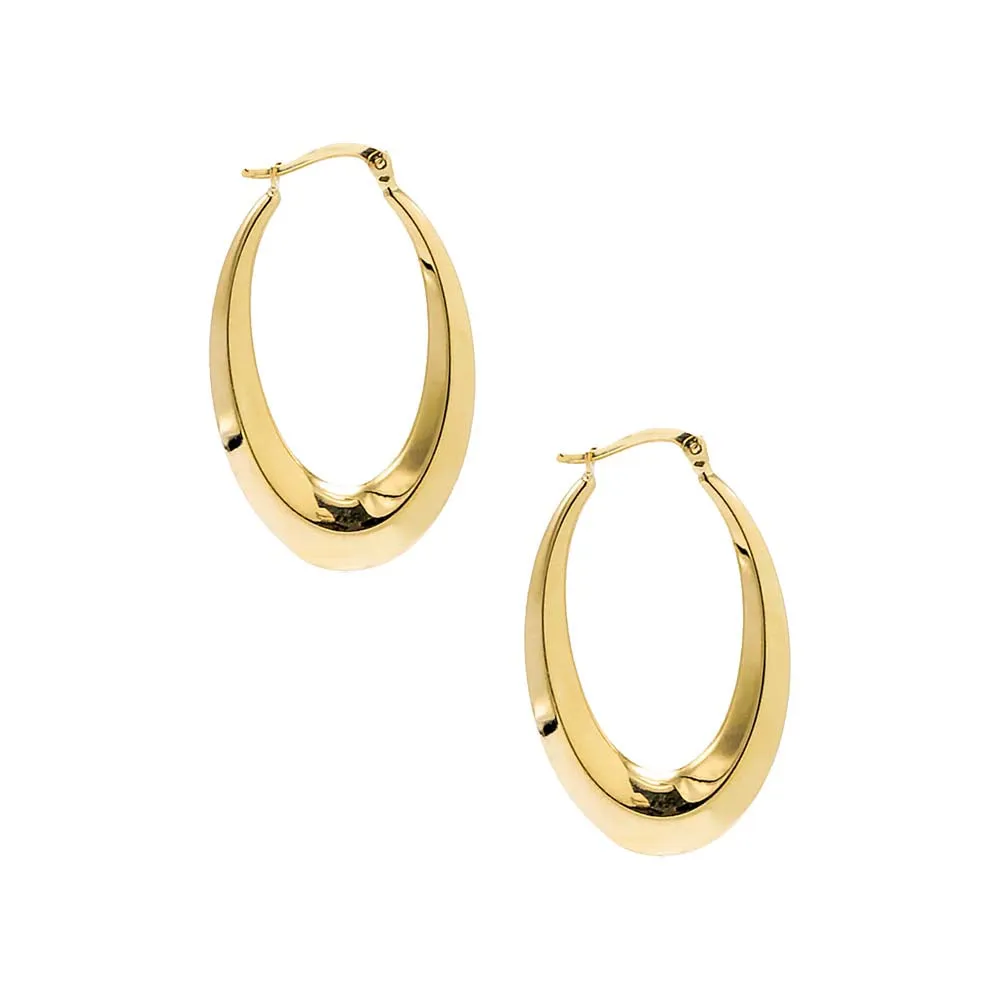 Solid Oval Shape Elongated Hoop Earring 14K sold by Adina Eden's product image thumbnail 3