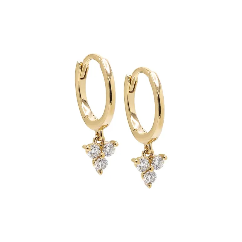 Diamond Dangling Trio Cluster Huggie Earring 14K sold by Adina Eden's