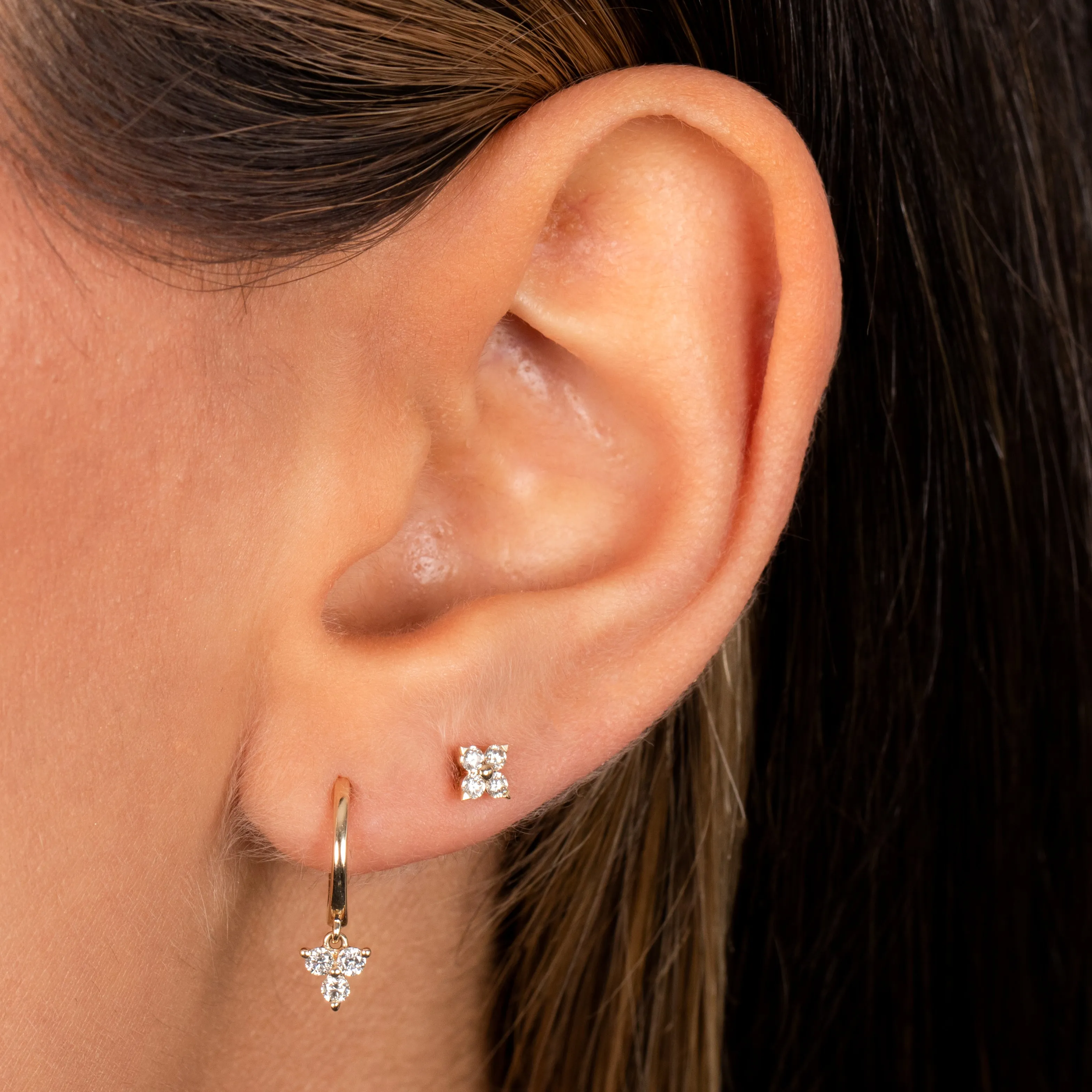 Diamond Dangling Trio Cluster Huggie Earring 14K sold by Adina Eden's product image thumbnail 4