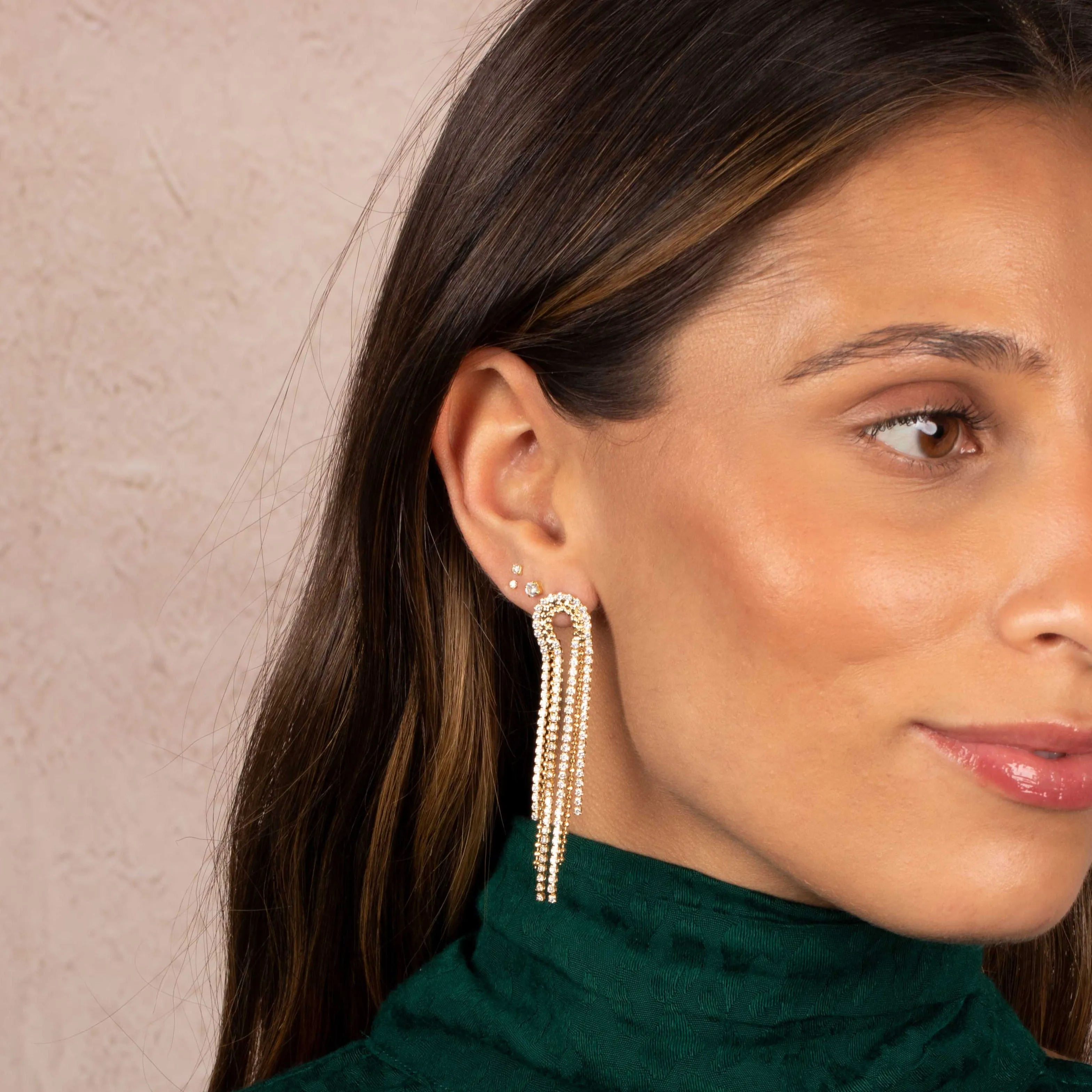 Ball Chain X Tennis Looped Drop Stud Earring sold by Adina Eden's product image thumbnail 3