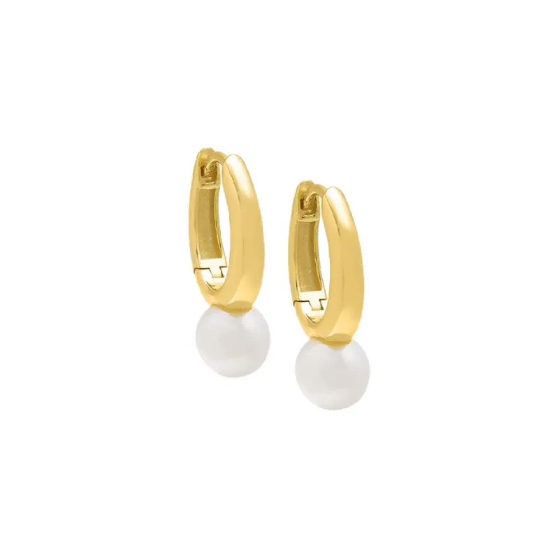 Dangling Pearl Oval Huggie Earring sold by Adina Eden's