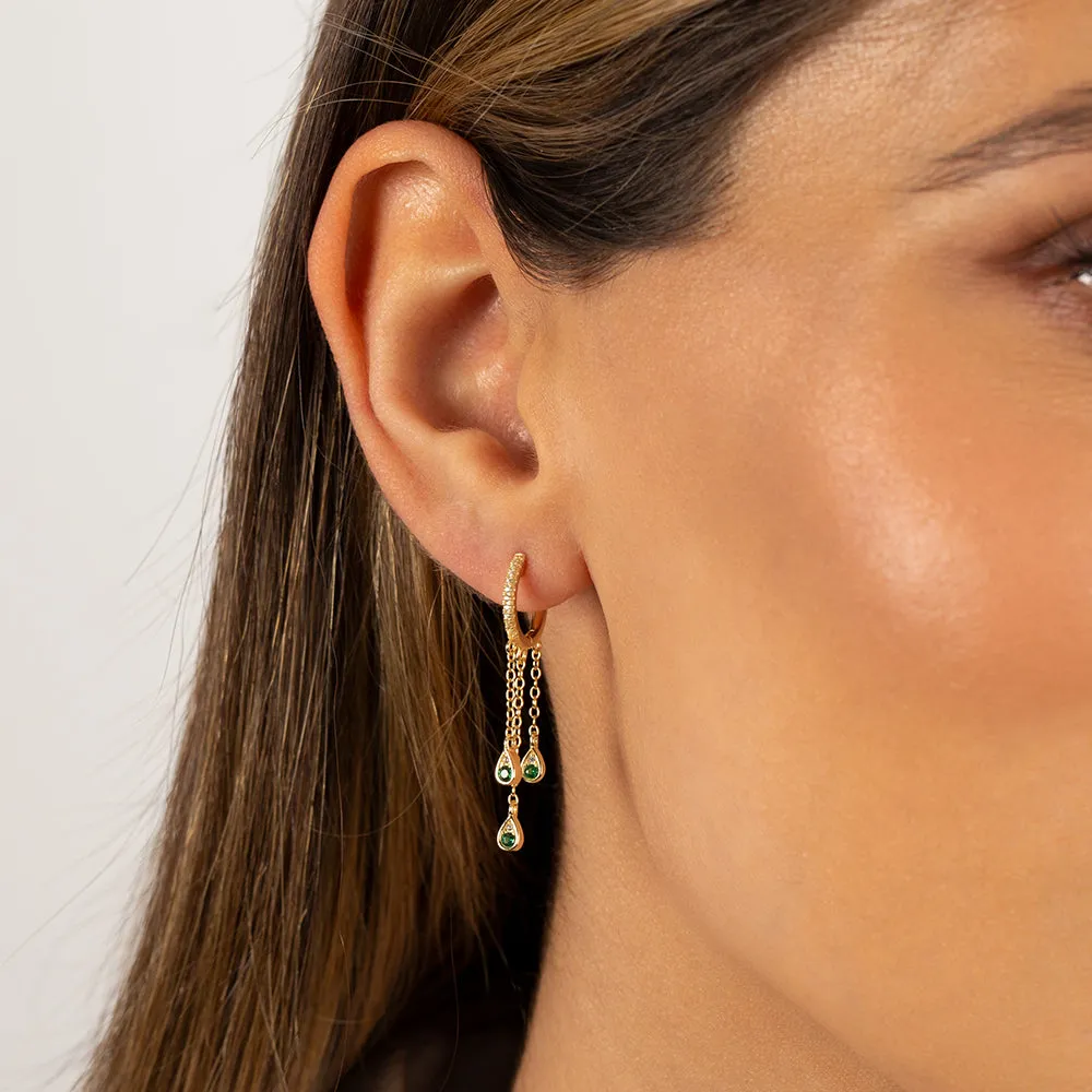 Emerald Green Teardrop Chain Drop Huggie Earring sold by Adina Eden's product image thumbnail 2