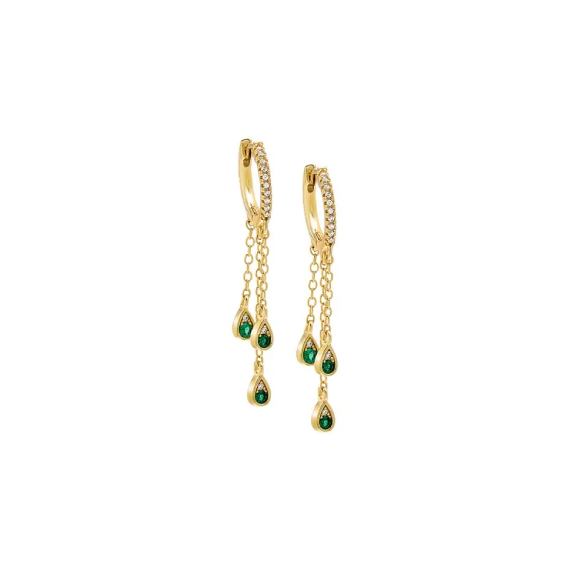 Emerald Green Teardrop Chain Drop Huggie Earring sold by Adina Eden's