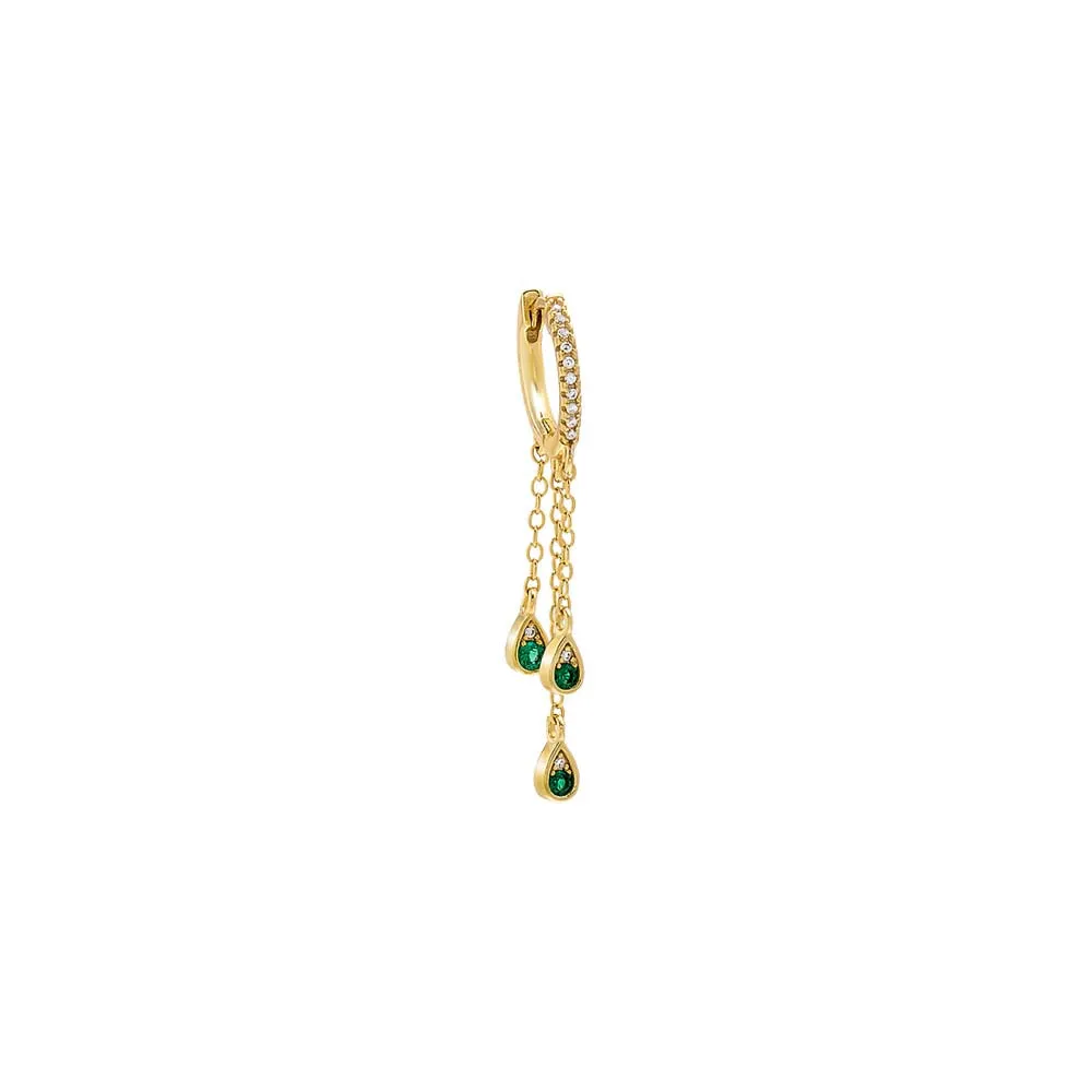 Emerald Green Teardrop Chain Drop Huggie Earring sold by Adina Eden's product image thumbnail 3
