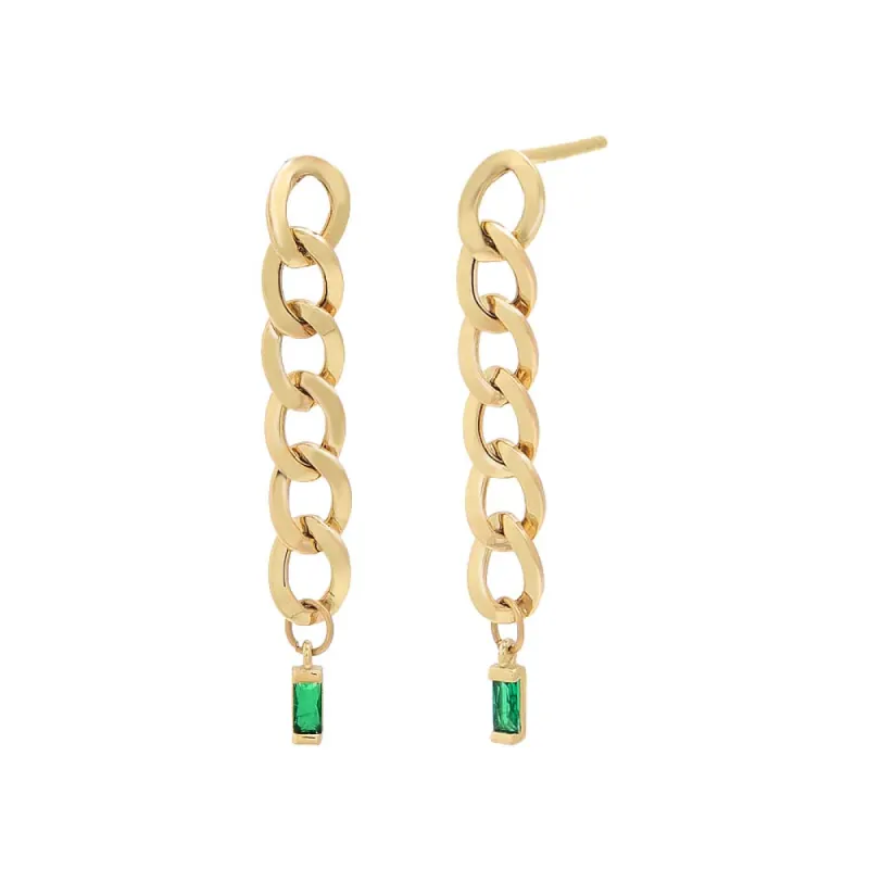 Colored Baguette Cuban Link Drop Stud Earring 14K sold by Adina Eden's
