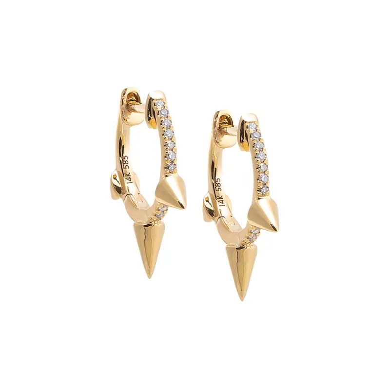 Diamond Pave Triple Spike Huggie Earring 14K sold by Adina Eden's