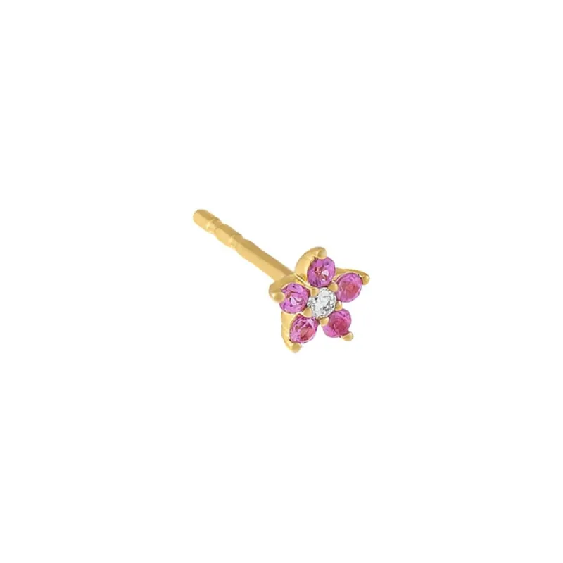 Diamond X Colored Gemstone Flower Stud Earring 14K sold by Adina Eden's