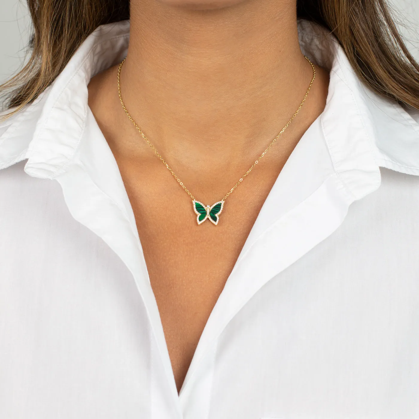 Pavé Gemstone Butterfly Necklace sold by Adina Eden's product image thumbnail 2