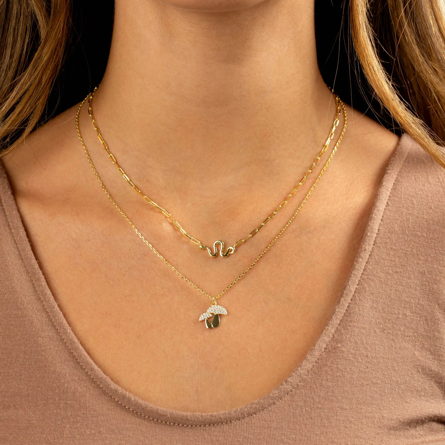 Double Mushroom Pavé Necklace sold by Adina Eden's product image thumbnail 2