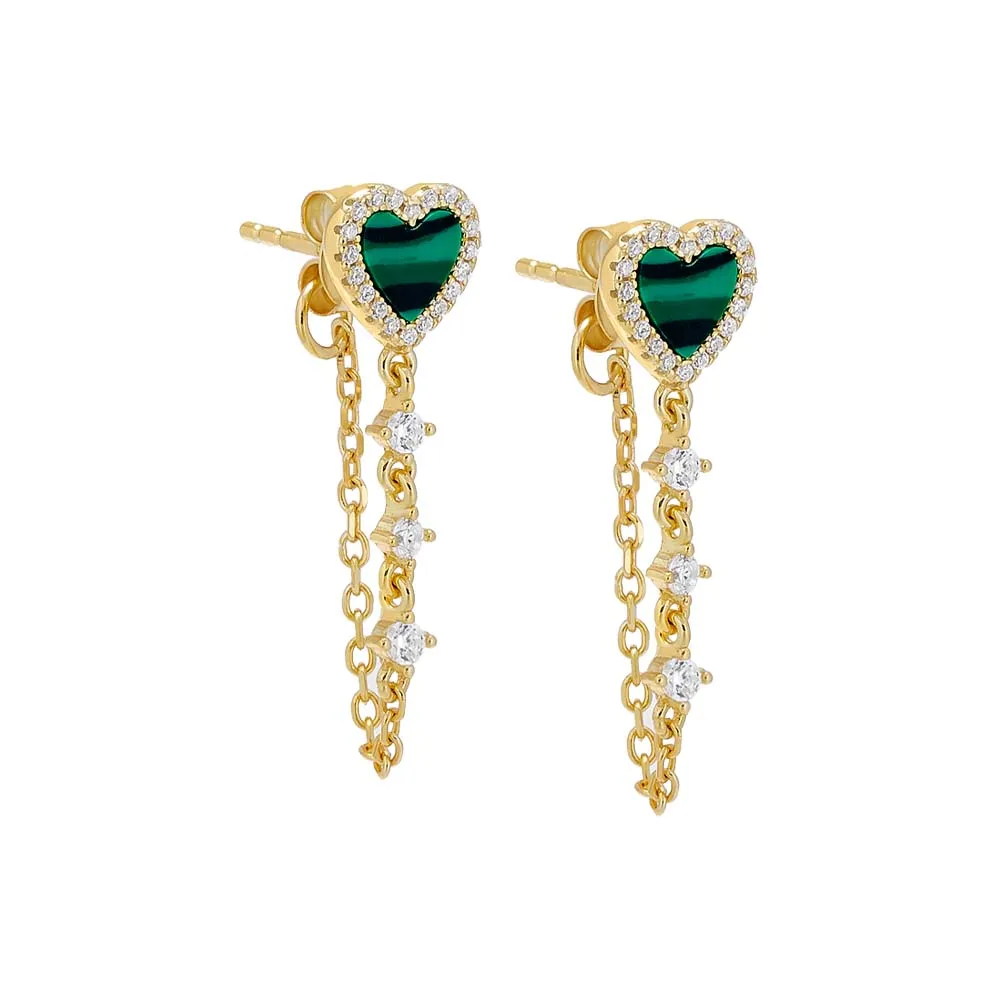 Tiny Pave Colored Gemstone Drop Chain Stud Earring sold by Adina Eden's product image thumbnail 3