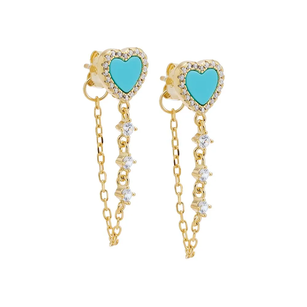 Tiny Pave Colored Gemstone Drop Chain Stud Earring sold by Adina Eden's product image thumbnail 5