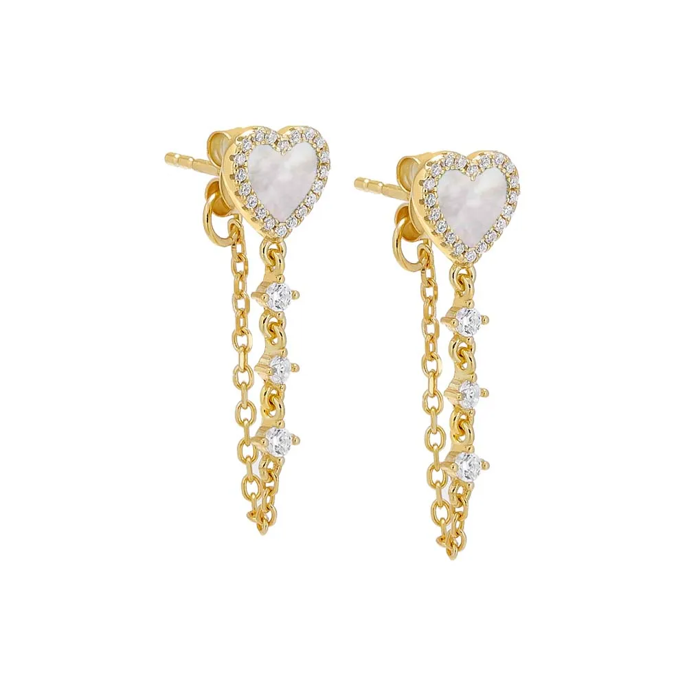 Tiny Pave Colored Gemstone Drop Chain Stud Earring sold by Adina Eden's