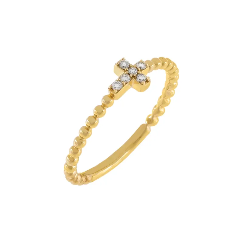 Diamond Cross Beaded Ring 14K sold by Adina Eden's