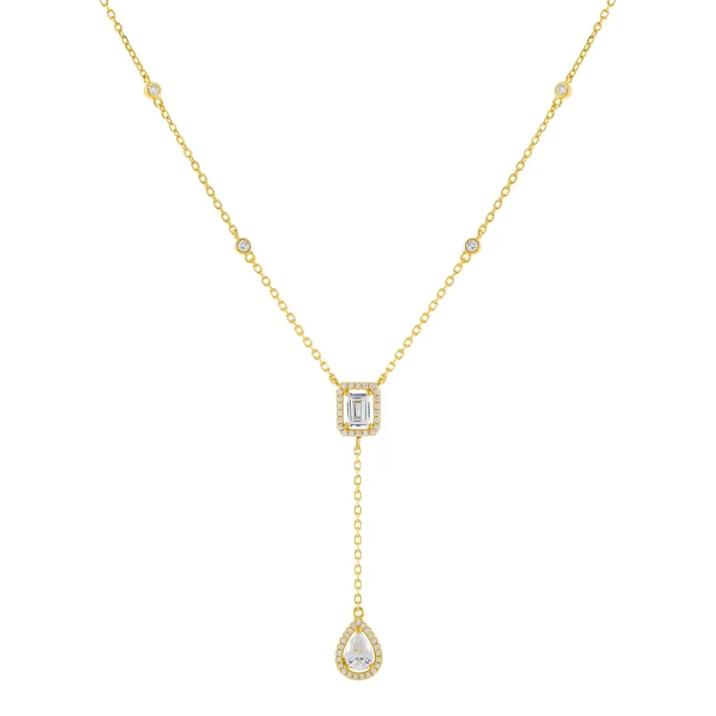 CZ Teardrop X Baguette Lariat sold by Adina Eden's