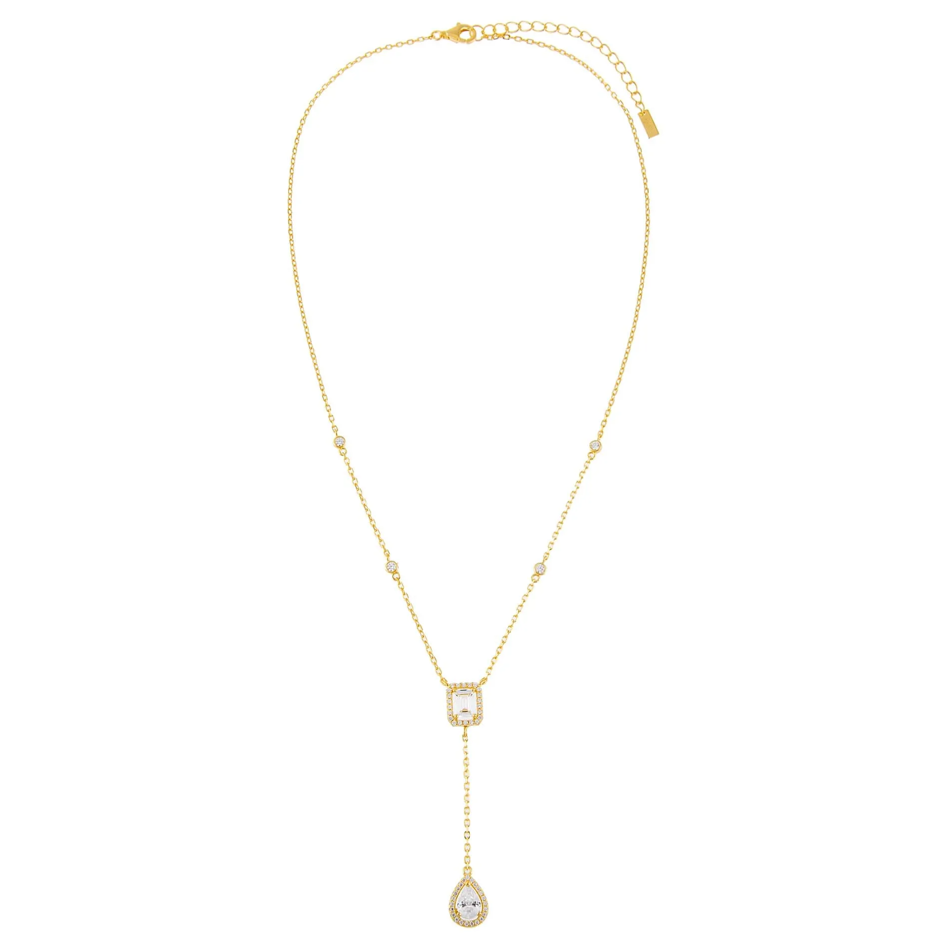 CZ Teardrop X Baguette Lariat sold by Adina Eden's product image thumbnail 3