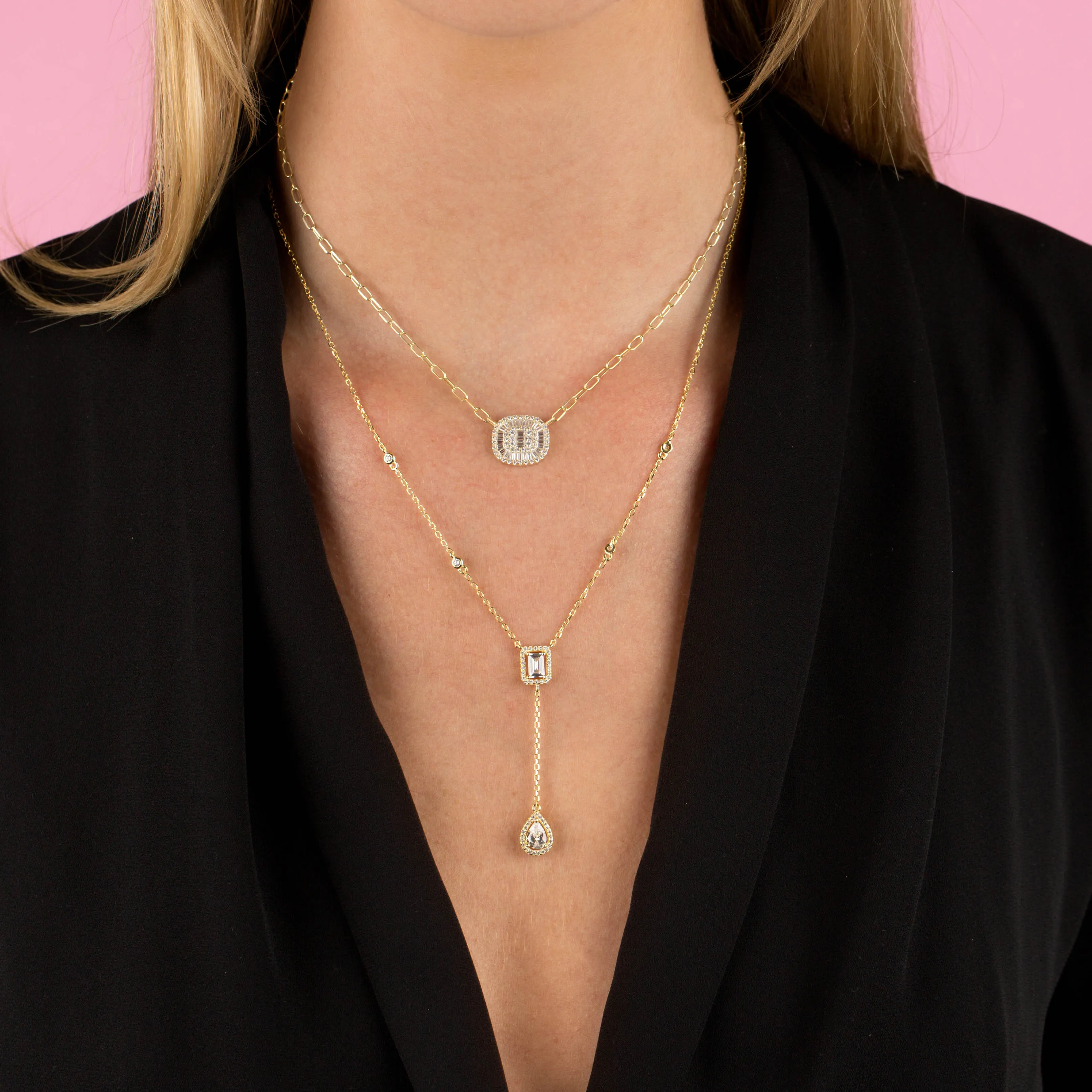 CZ Teardrop X Baguette Lariat sold by Adina Eden's product image thumbnail 2