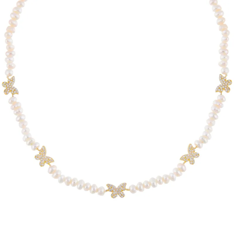CZ Butterfly Pearl Choker sold by Adina Eden's
