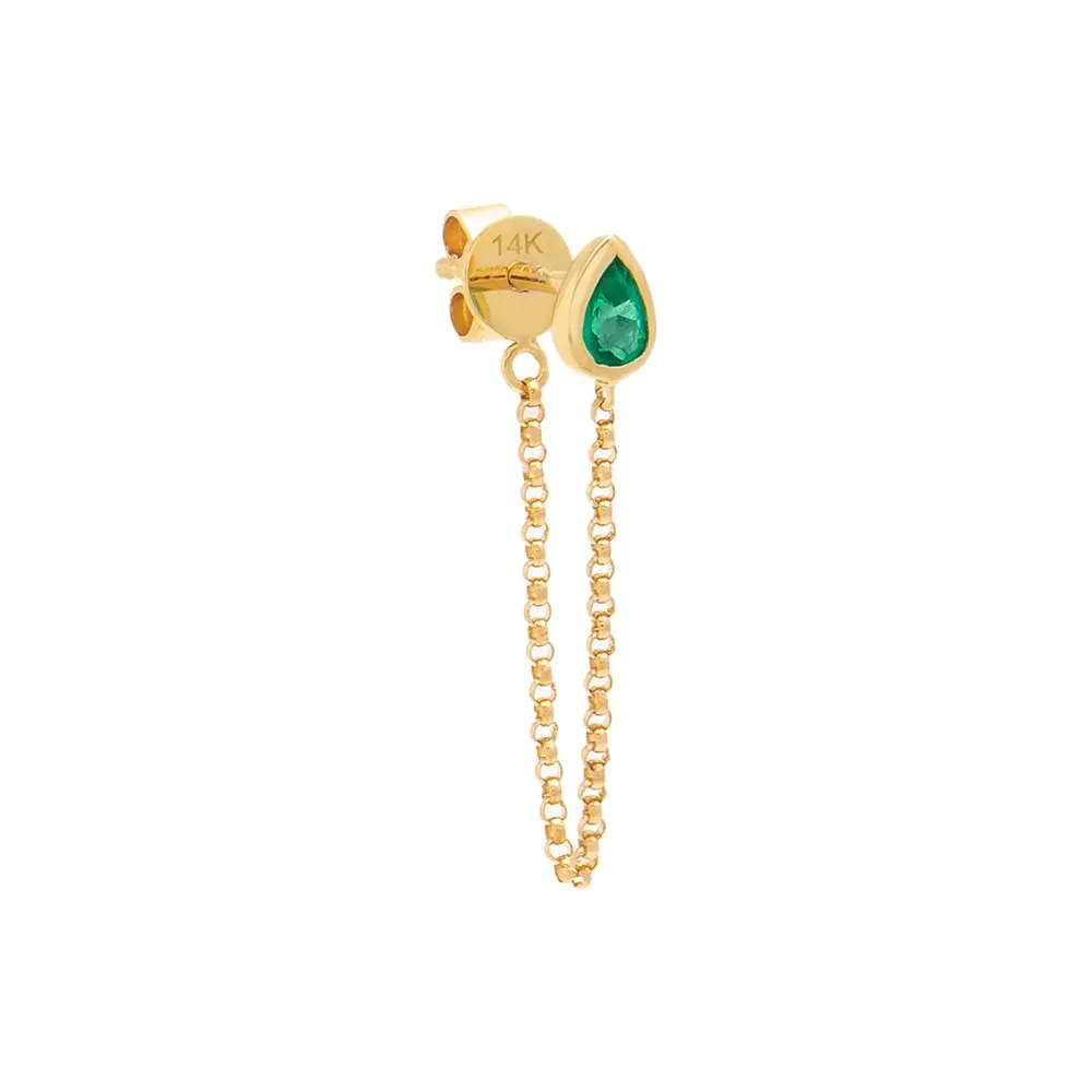 Emerald Green Teardrop Bezel Front Back Chain Stud Earring 14K sold by Adina Eden's product image thumbnail 3