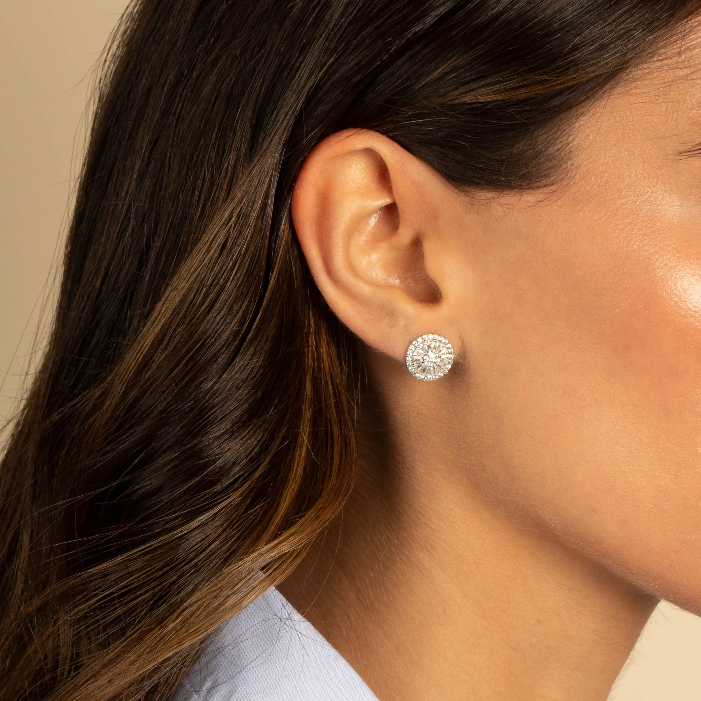 Pave X Baguette Round Stud Earring sold by Adina Eden's product image thumbnail 2