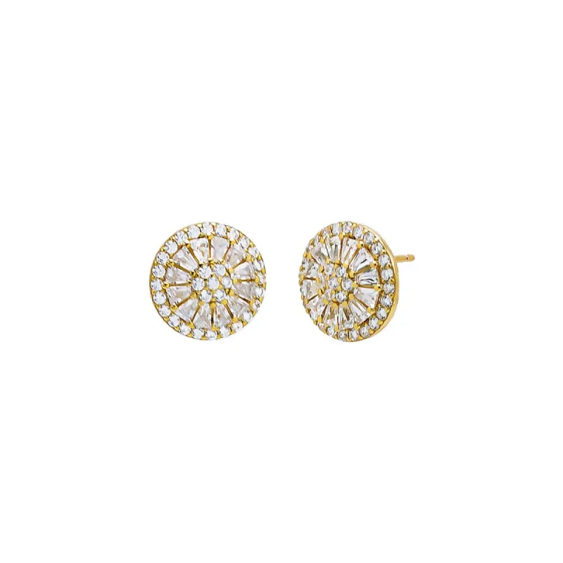 Pave X Baguette Round Stud Earring sold by Adina Eden's