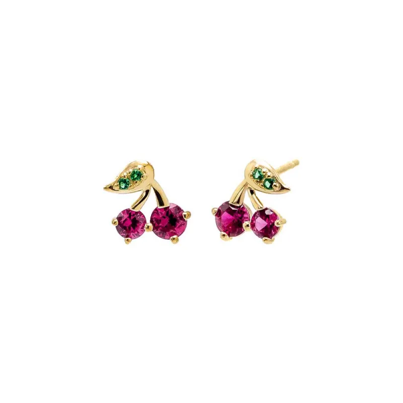 CZ Colored Cherry Stud Earring 14K sold by Adina Eden's
