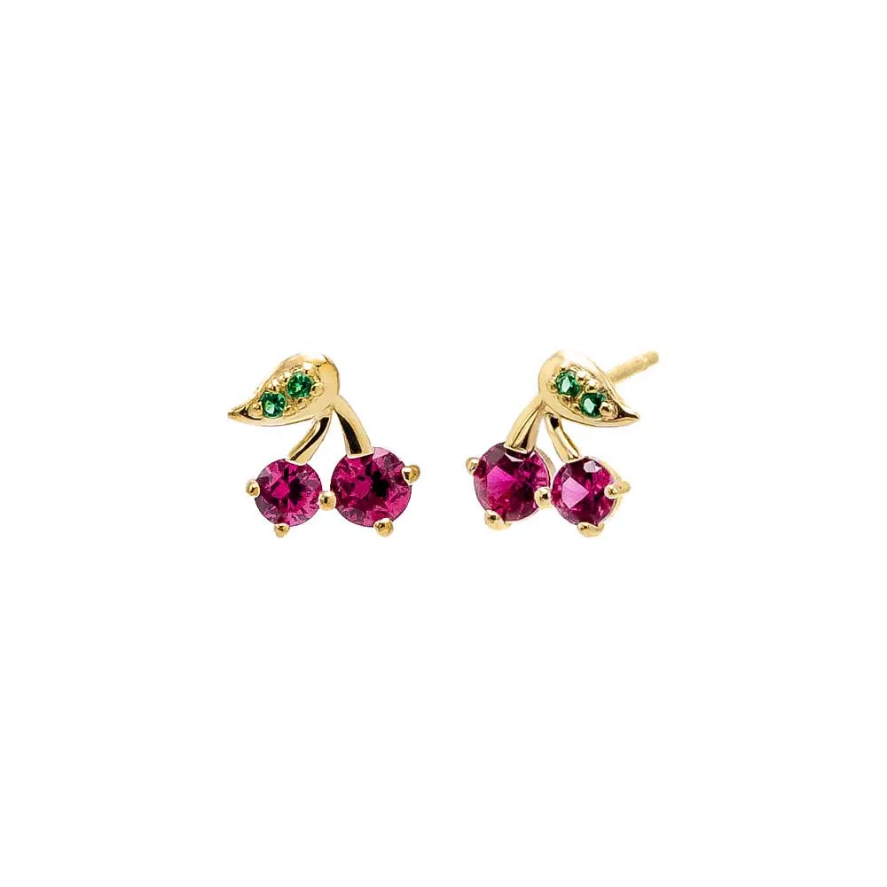 CZ Colored Cherry Stud Earring 14K sold by Adina Eden's