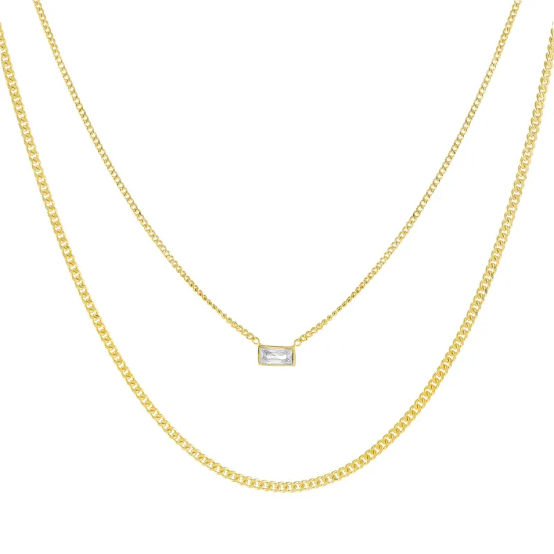 CZ Baguette Double Chain Necklace sold by Adina Eden's