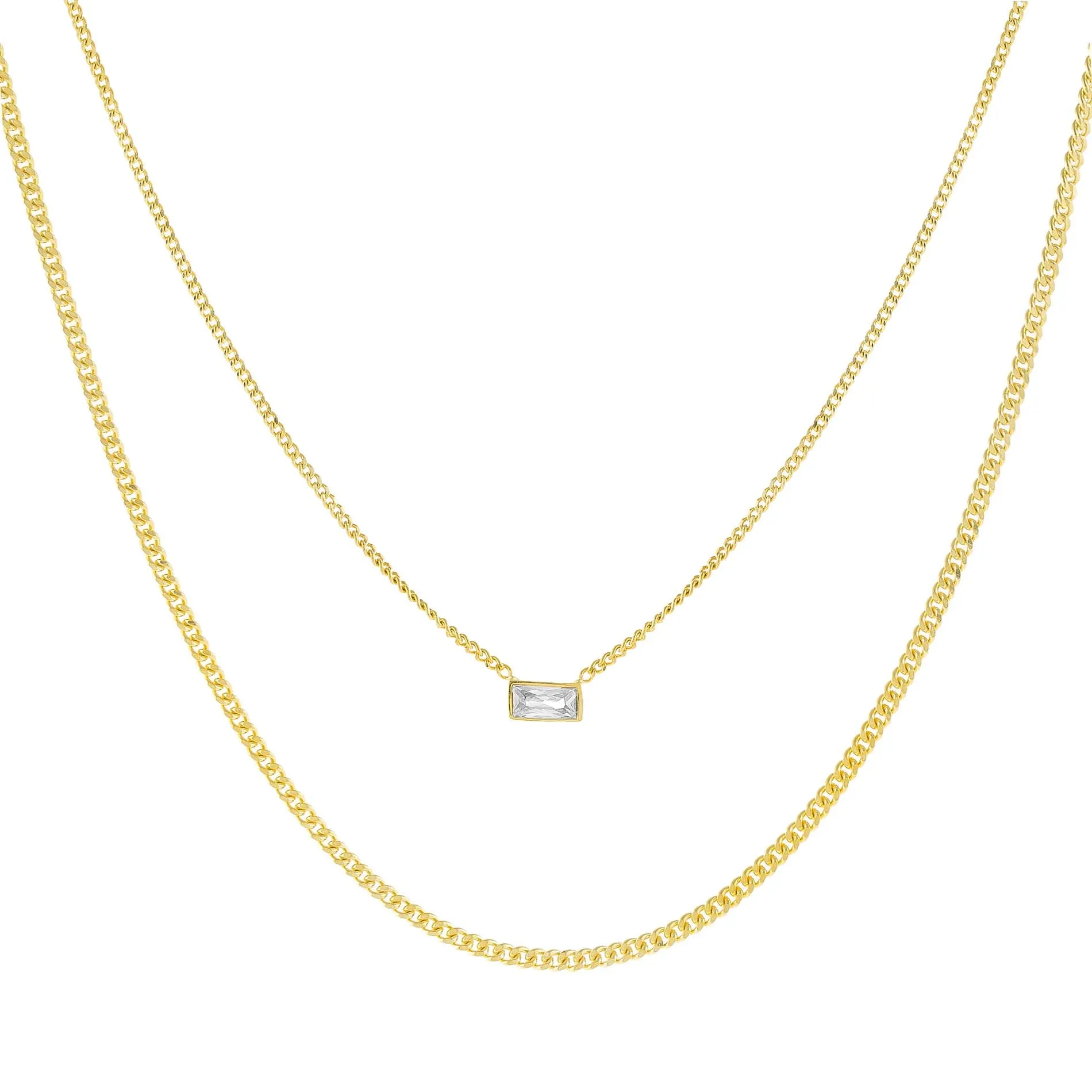 CZ Baguette Double Chain Necklace sold by Adina Eden's