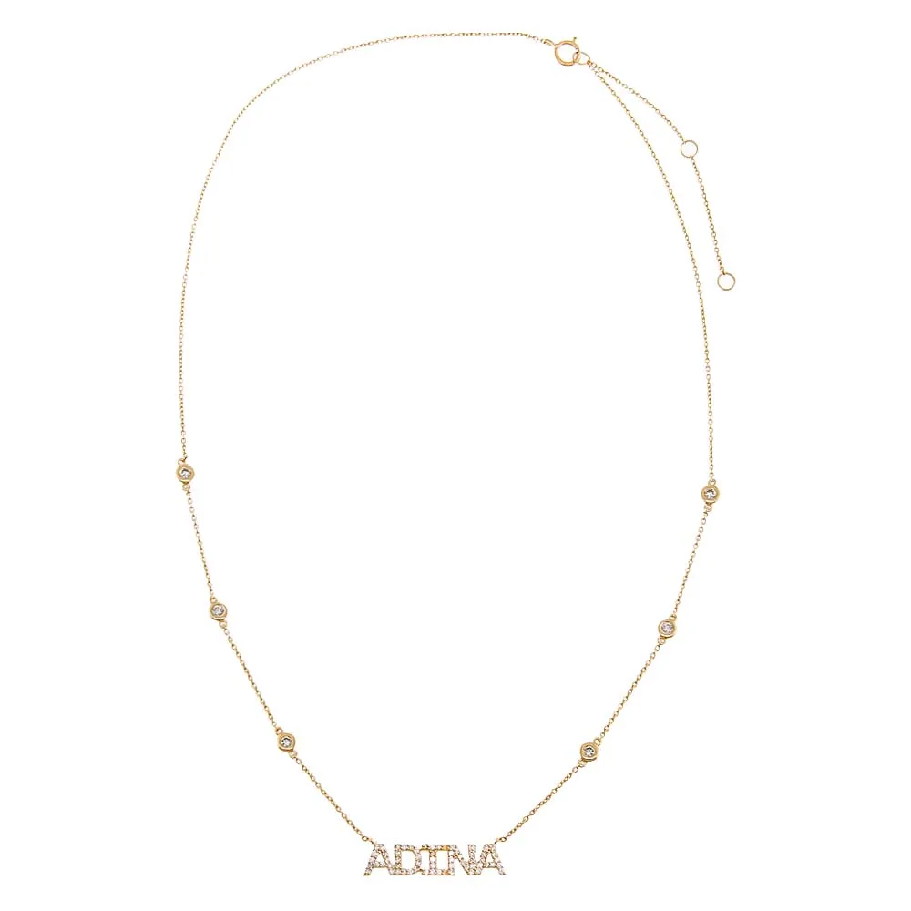 Diamond Pave X Bezel Nameplate Chain Necklace 14K sold by Adina Eden's product image thumbnail 2