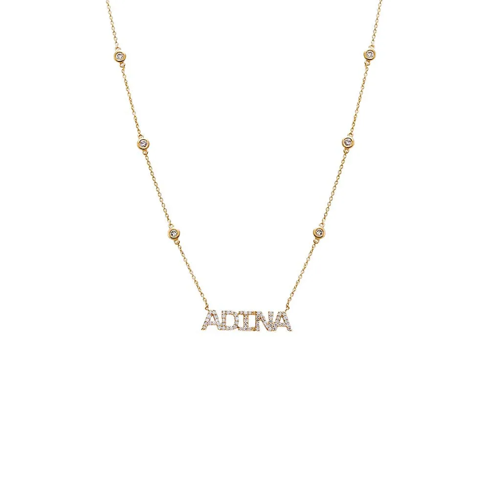 Diamond Pave X Bezel Nameplate Chain Necklace 14K sold by Adina Eden's