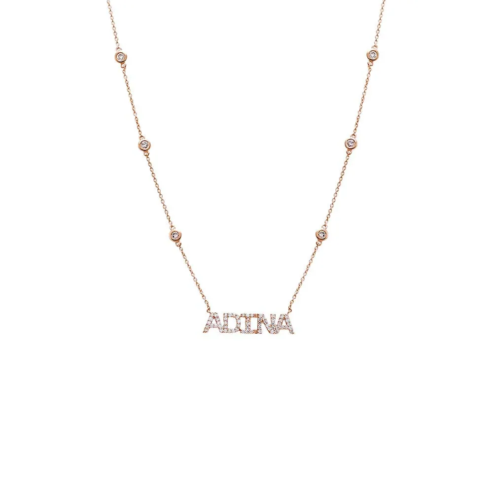Diamond Pave X Bezel Nameplate Chain Necklace 14K sold by Adina Eden's product image thumbnail 3