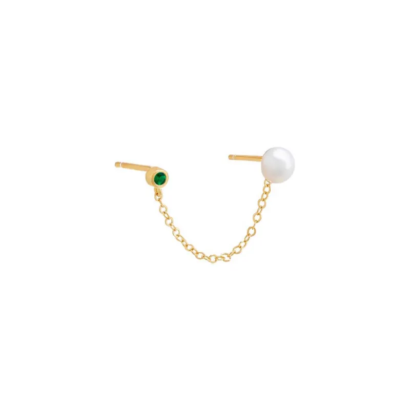 Pearl X Colored CZ Chain Stud Earring sold by Adina Eden's