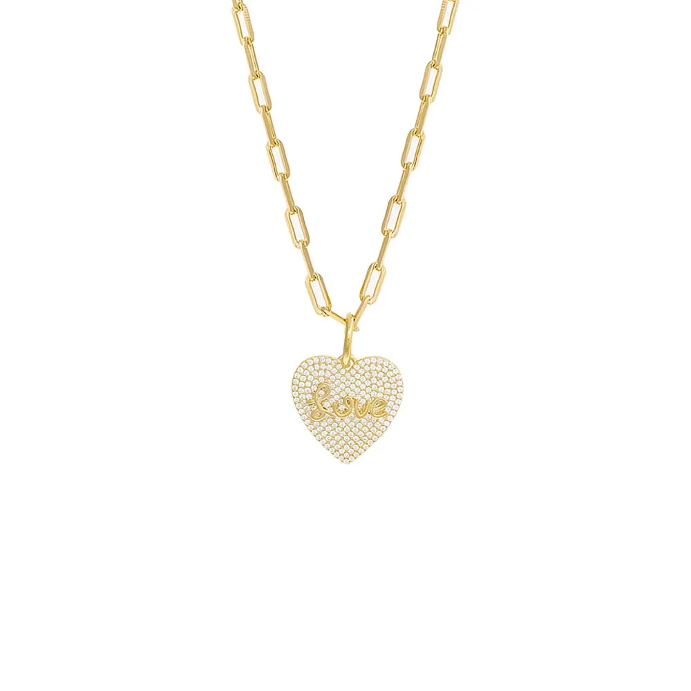 Pave Love Heart Paperclip Necklace sold by Adina Eden's
